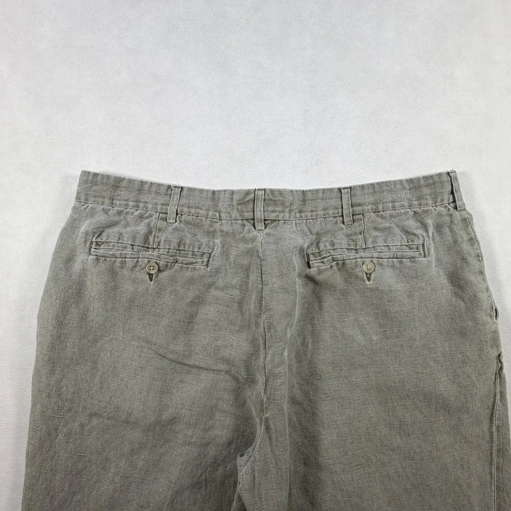 The Territory Ahead Mens 38x28 Linen Silk Blend Pants Khaki Flat Front Vintage
